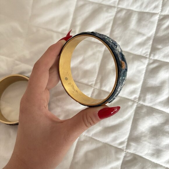 Lot Of 2 Handmade Bohemian Style Cuff Bangle Bracelet Art Blue Purple - Picture 6 of 8